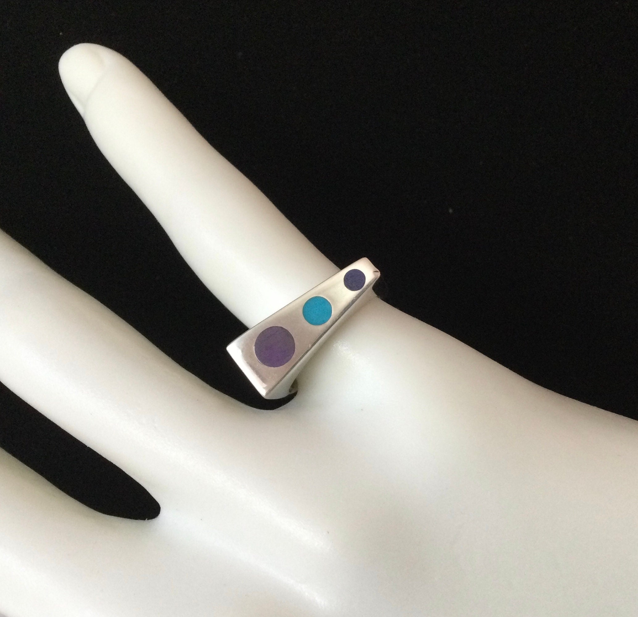 Modernist 1980s Geometric Stackable Statement Ring #2 - Silver W ...