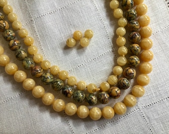 Aragonite - 8mm & 10mm and Dendritic Opal in Matrix - 10mm Round Beads - AAA Quality - Cut in Idar Oberstein Germany circa 1989