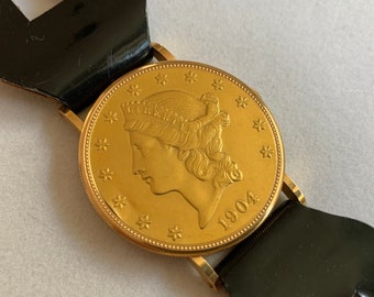 Liberty Head ESKA 22K Gold Coin Case 1940s Fine Manual Wristwatch - 18K G Case w Ultra Thin 17 Jewel Winding Watch -Wearable