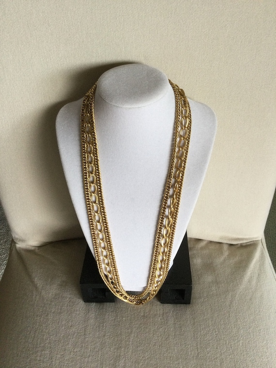 Monet Vintage Triple Strand Goldtone Link Chain St