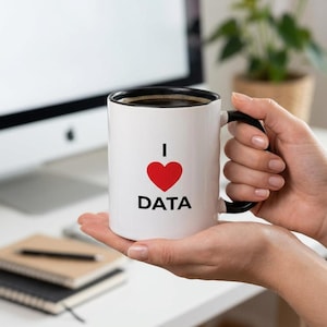 I Love Data Ceramic Mug, Data Analyst Gift, 11oz Accent Cup