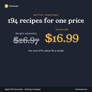 May include: A dark blue digital graphic featuring the text Better Together 194 recipes for one price. It displays a crossed-out price of $26.97 labelled Bought separately and a gold price of $16.99 labelled The bundle, with You save 37%, about 9&cent; a recipe.