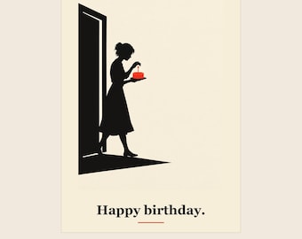 Printable Birthday Card, Minimalist Silhouette, AI Art, Instant Download (5x7, A5, A6)