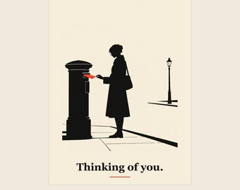 Printable Thinking of You Card, Minimalist Silhouette, AI Art (Digital Download)