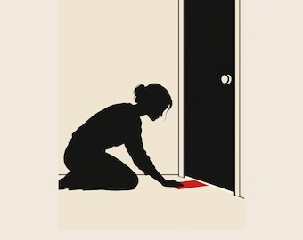 Silhouette Wall Art Printable, Red Letter Under the Door, Minimalist Apology Poster