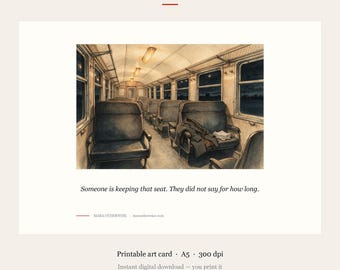 The Last Train Art Card, Vintage Travel Illustration, A5 Digital Download