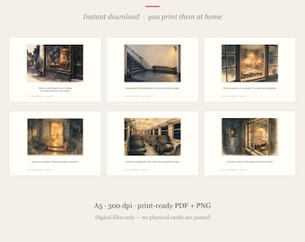 Printable Art Card Set of 6, Illustrated Quote Cards, AI Generated A5 Download