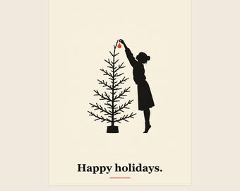Printable Christmas Card, Happy Holidays, Christmas Tree Silhouette, Minimalist AI Art (Digital Download)