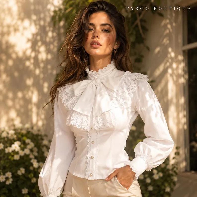 Black Blouse White Lace Collar Vintage - Etsy