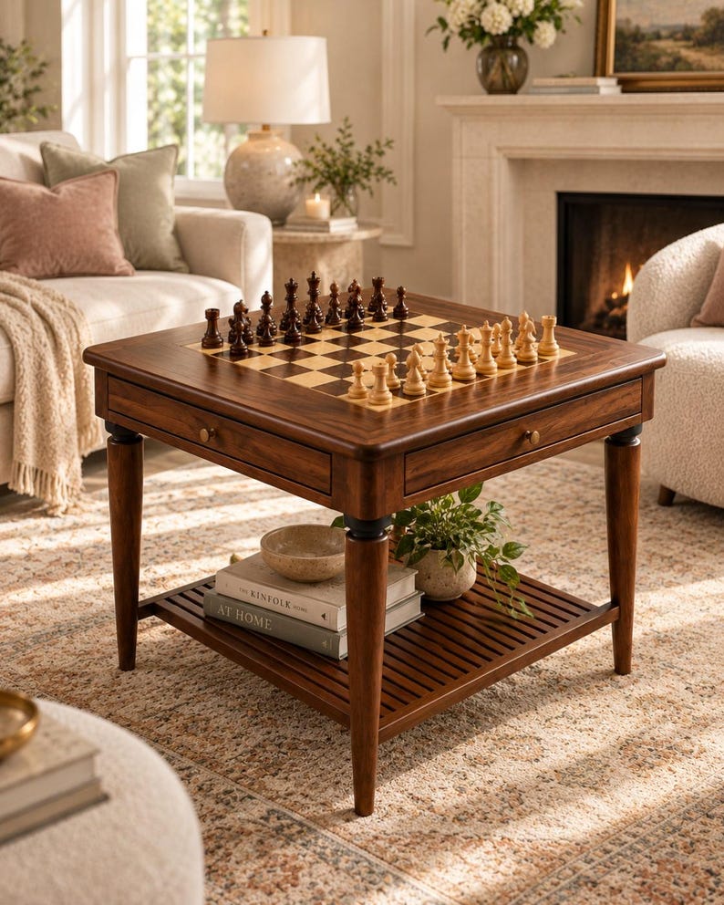 Handmade Wooden Chess Table, Chessboard Game Table, Luxury Game Room ...