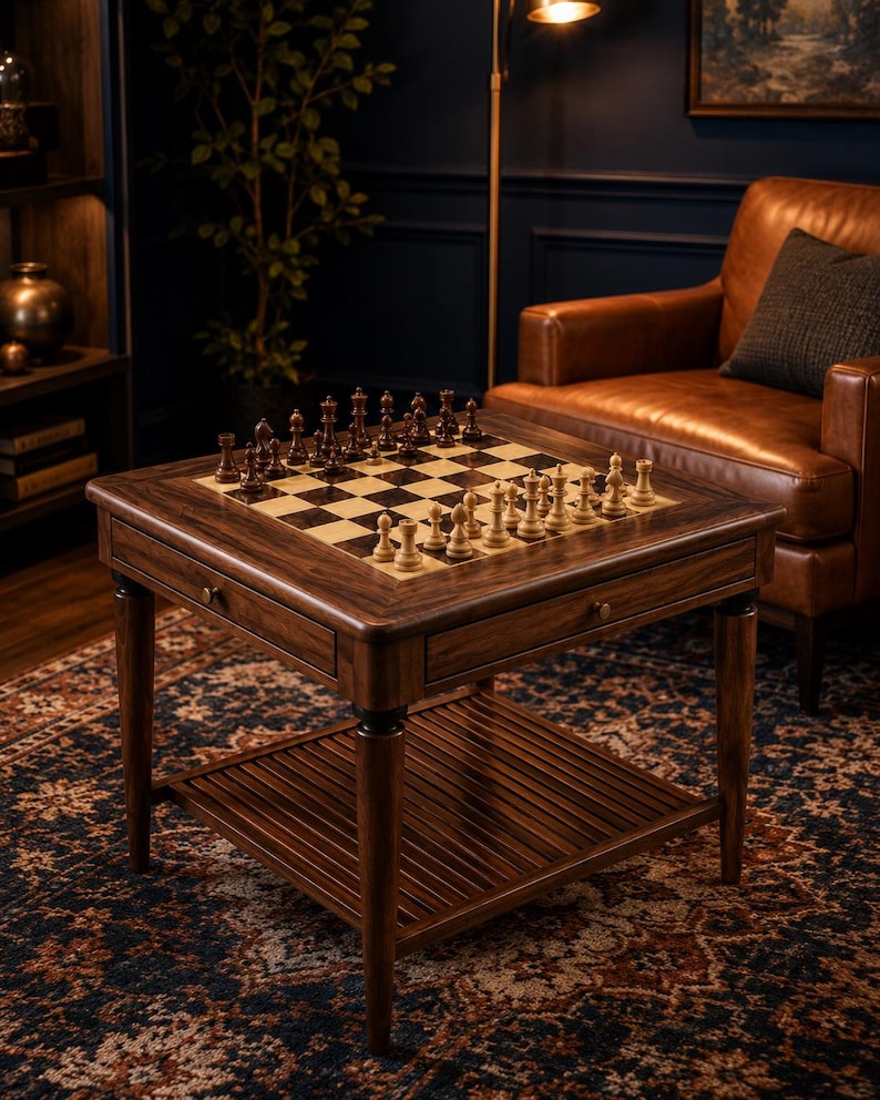 Handmade Wooden Chess Table, Chessboard Game Table, Luxury Game Room ...