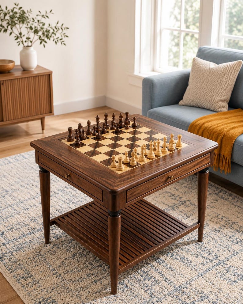Handmade Wooden Chess Table, Chessboard Game Table, Luxury Game Room ...