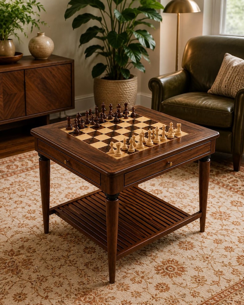 Handmade Wooden Chess Table, Chessboard Game Table, Luxury Game Room ...