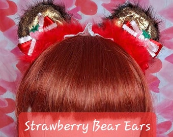 Strawberry Bear Ears Headband