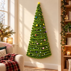 DIY Kerstboomset voor aan de muur, 92 chenille takjes met pompons, muurbevestigbare boom zonder frame, ruimtebesparend kerstknutselproject
