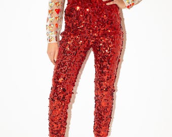 NWT DOLCE & GABBANA sequin capri pants / cropped trousers / lipstick red / mainline / Italy / unworn
