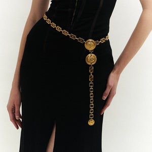 Vintage 90's GIANNI VERSACE Belt Gold Link Chain XL Medusa