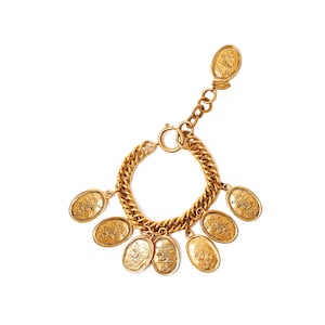 CHANEL Paris CC Logos Round Coin Charm Bracelet 7" Gold Tone