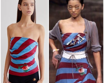 vintage VIVIENNE WESTWOOD runway bustier / SS 2002 / Nymphs / Gold Label / rugby stripe / embroidered rose / orb logo / tube top / Italy