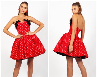vintage S/S 1988 CHRISTIAN LACROIX LUXE pouff dress / polka dot print / full skirt / crinolines / black ribbon bows
