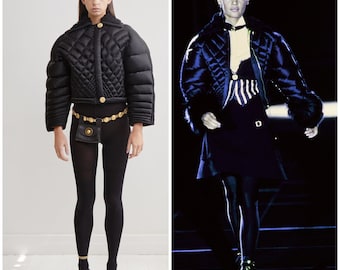 iconic vintage 90's GIANNI VERSACE Couture puffer jacket / FW 1992 / runway / padded bomber / Medusa hardware / Miss S&M / shearling collar