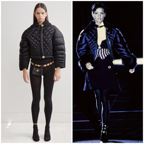 iconic vintage 90's GIANNI VERSACE Couture puffer jacket / FW 1992 / runway / padded bomber / Medusa hardware / Miss S&M / shearling collar