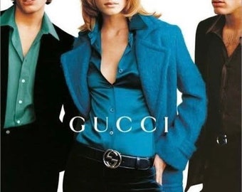 iconic vintage 90's GUCCI coat / FW 1995 runway / Tom FORD / campaign / turquoise mohair / double breasted / logo buttons / Italy