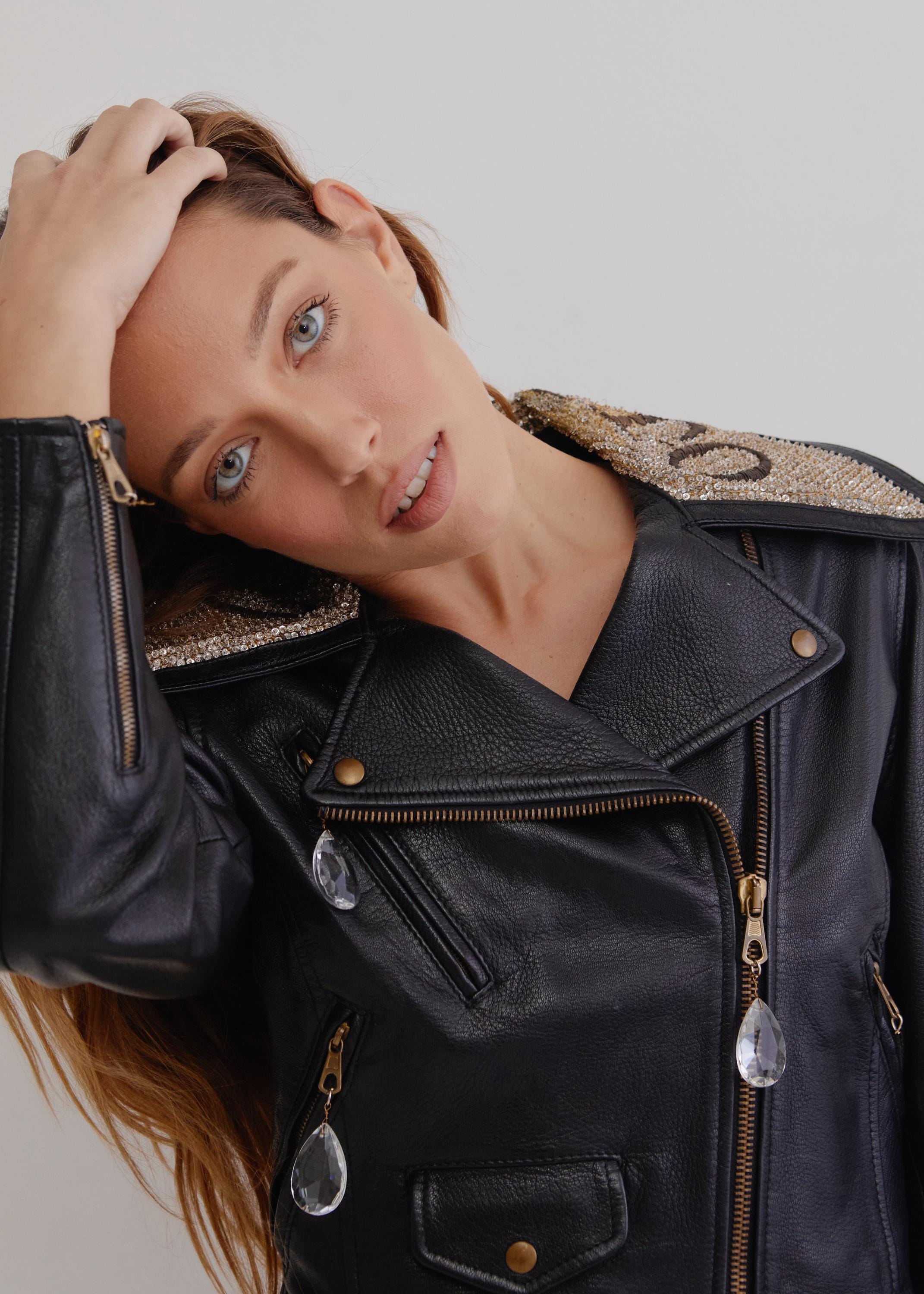 Vintage 90's MOSCHINO Leather Biker Jacket / Emboridered