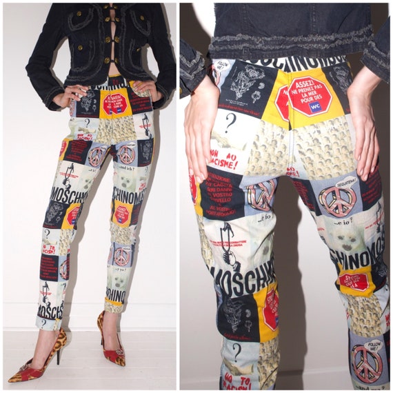 MOSCHINO jeans ヴィンテージ ジャケット 柄 Moschino Jeans Animal Heart Print Zip Up Jacket Size 4. Rare