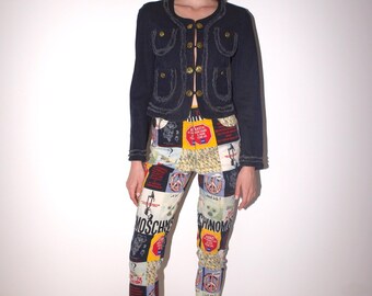 Vintage 1992 MOSCHINO Graphic Print Logo Jeans / Patchwork