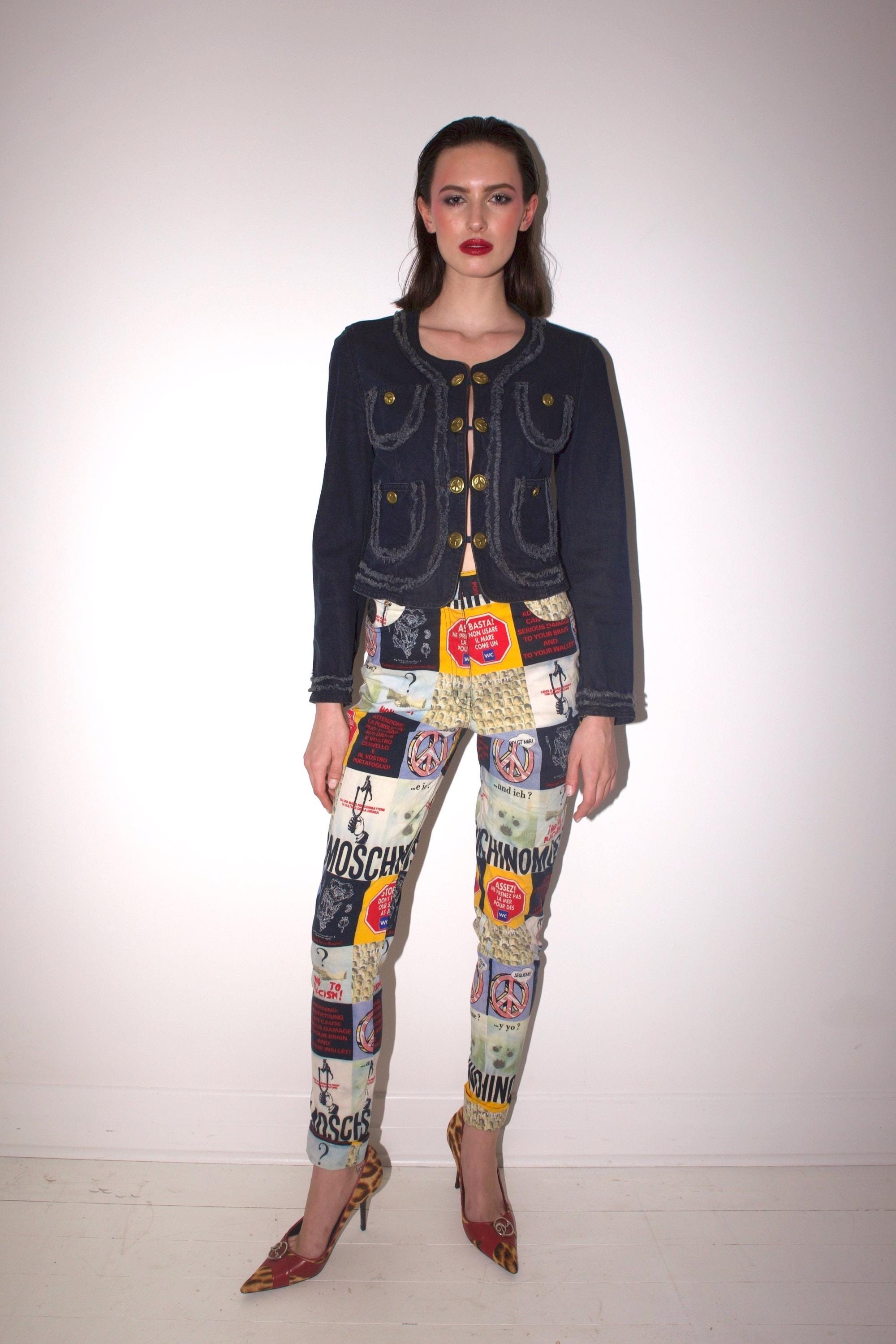 Vintage 1992 MOSCHINO Graphic Print Logo Jeans / Patchwork