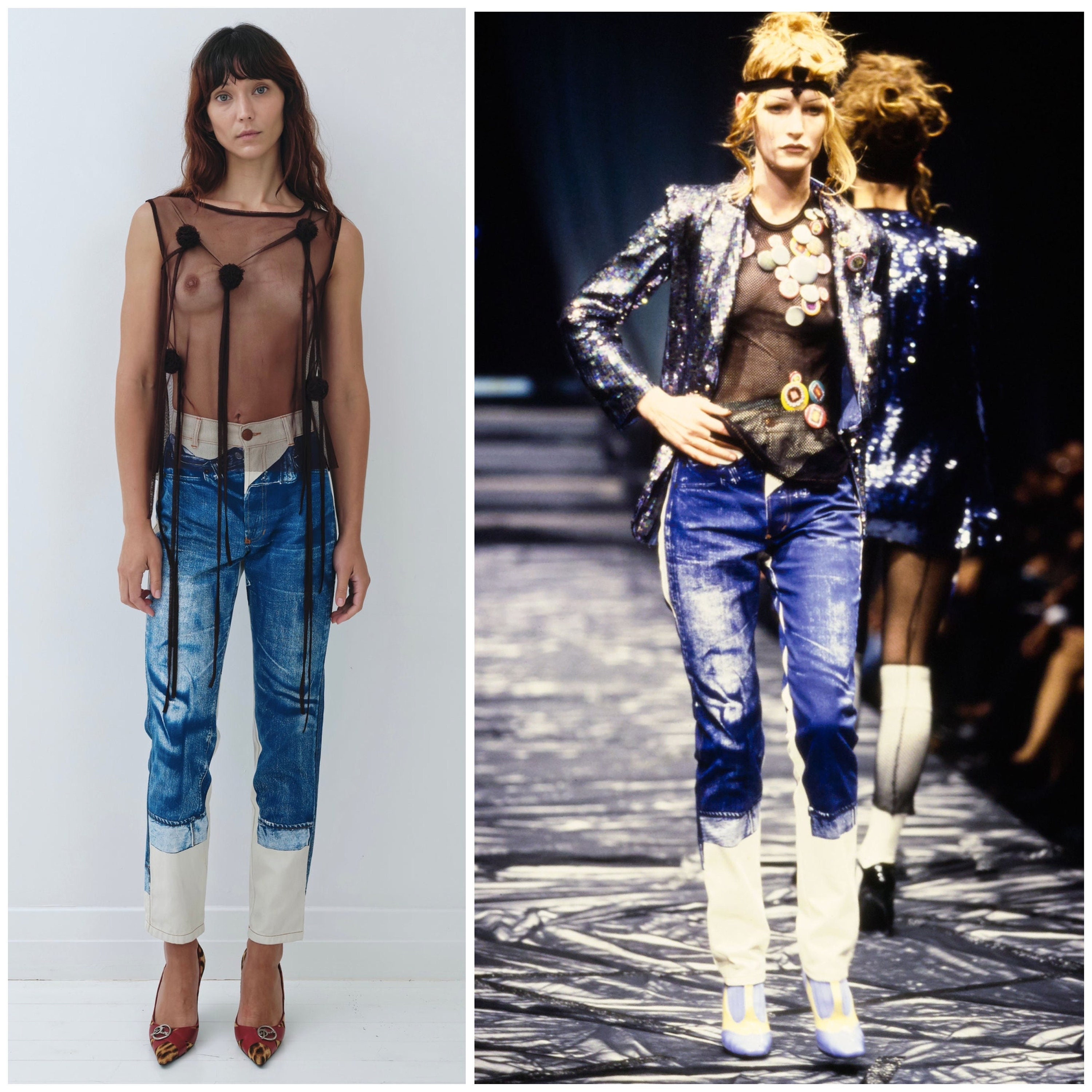 trompe l'oeil patchwork denim oversized jeans