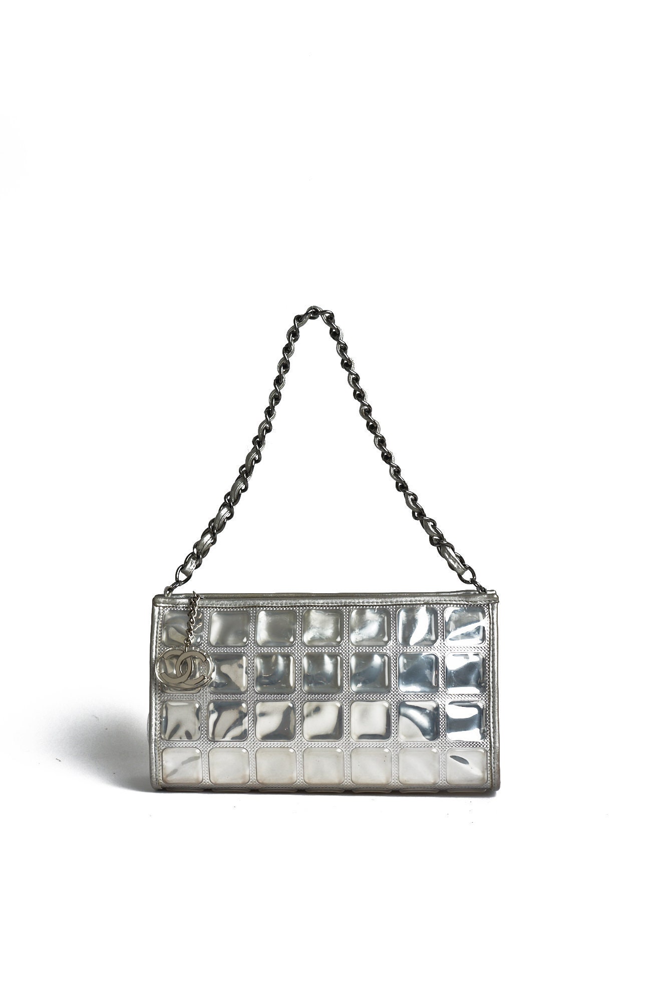 Chanel Ice Cube Flap Metallic Silver Leather Shoulder Bag