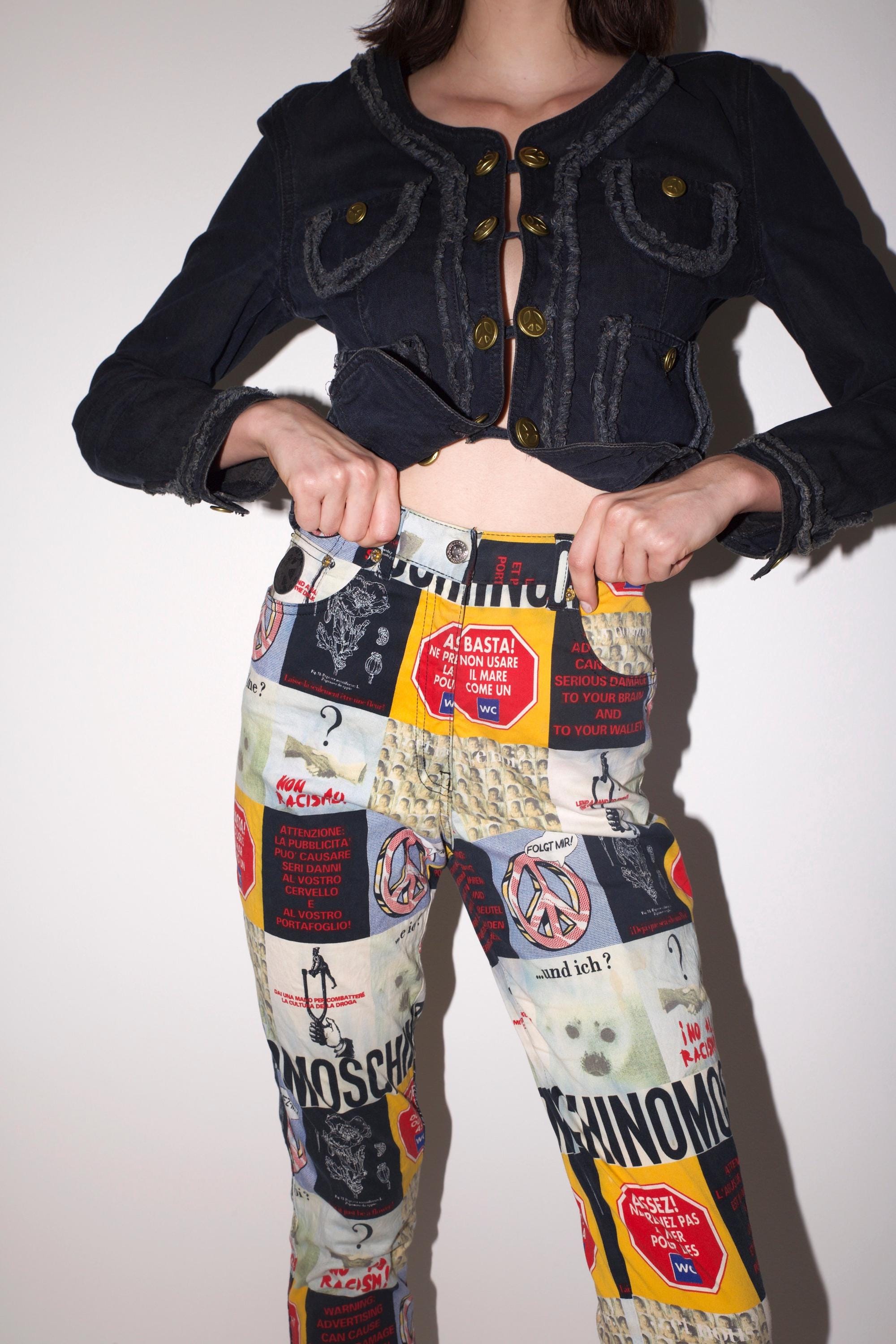 Vintage 1992 MOSCHINO Graphic Print Logo Jeans / Patchwork