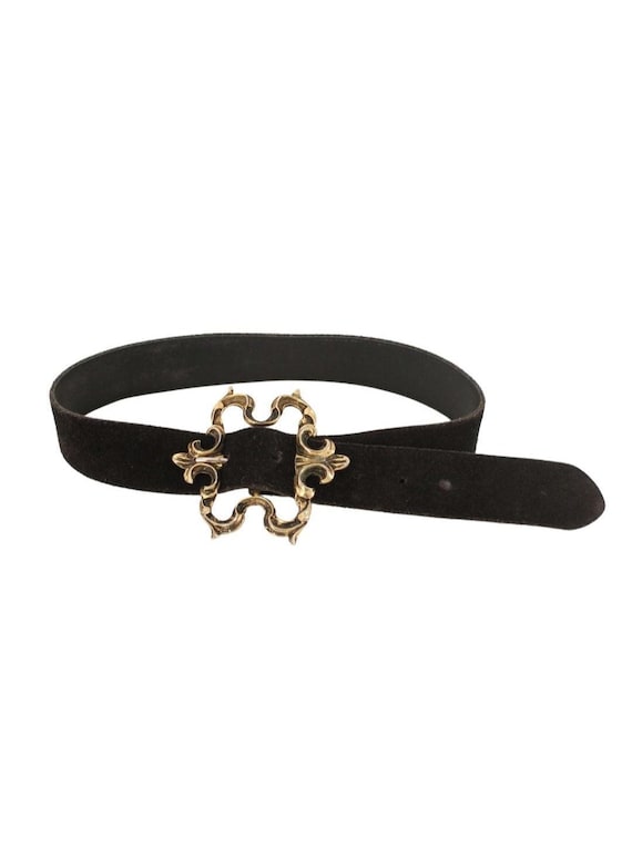 Vintage Black Suede And Leather With Gold Buckle Vintage Wide Black Suede Belt Gold Buckle, Art Deco Style - Etsy main image 4