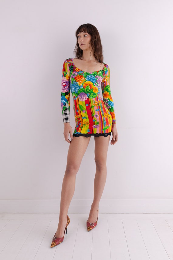 ワンピース Vintage Versus Versace Floral Mini Dress Vintage 90's VERSACE Versus Mini Dress / SS 1993 / Miami