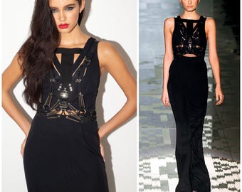 white christmas dresses Vintage Gucci Tom Ford A/W 2000 Runway Gold Dionysus Plunge Dress – Recess