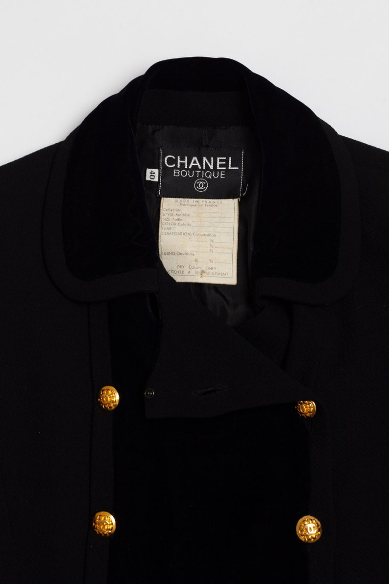 Vintage CHANEL F/W 1989 military suit / black wool tweed/ | Etsy