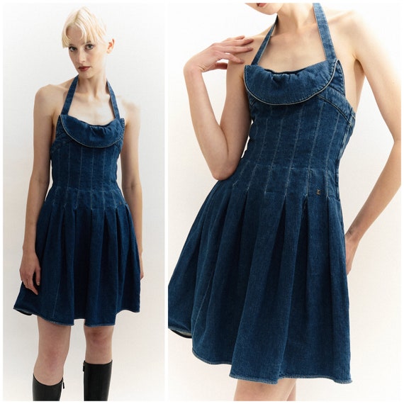 Vintage CHANEL Denim Dress / Double CC 
