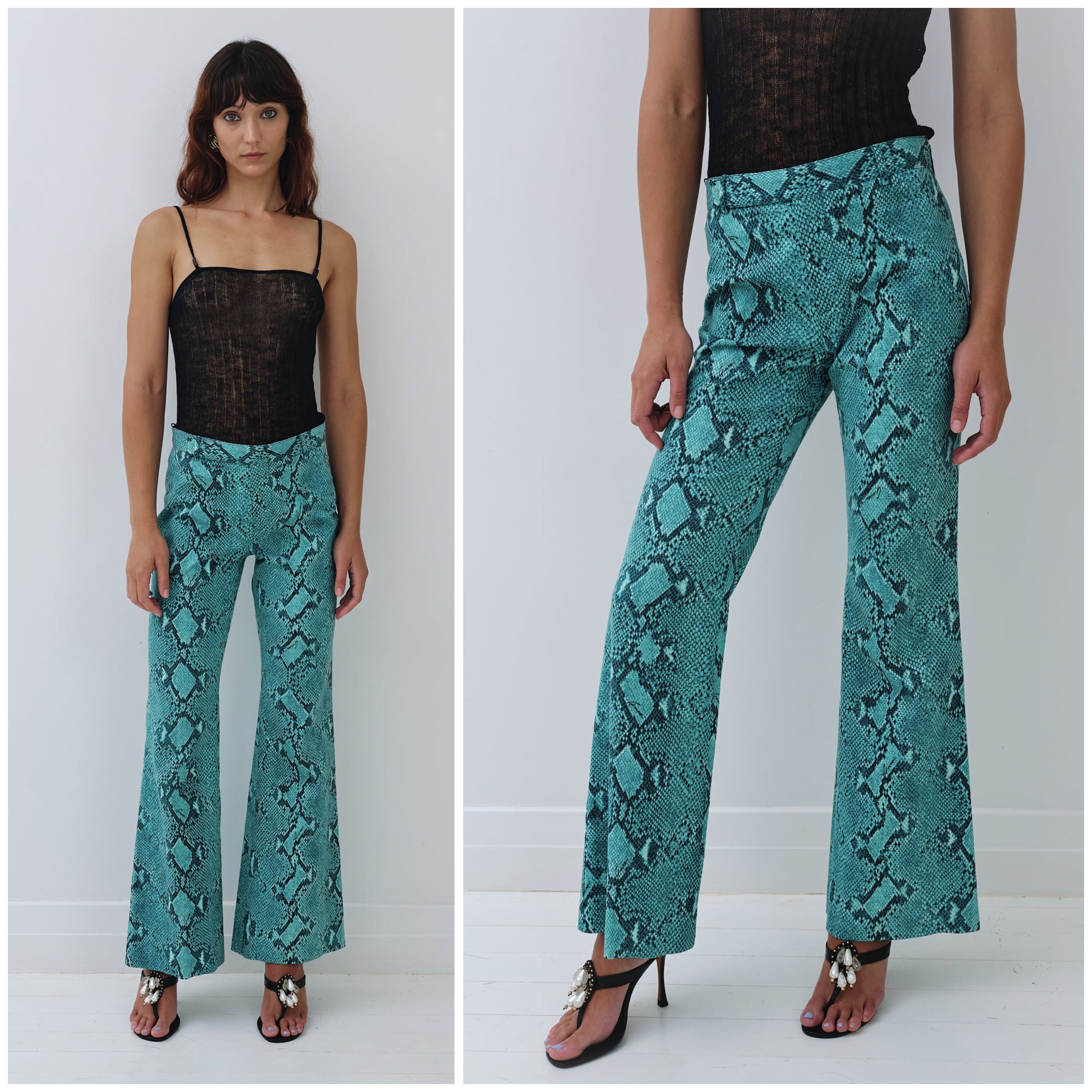 Vintage Flare Pants Y2K Reworked Weird Plant Graphic Patch Preppy