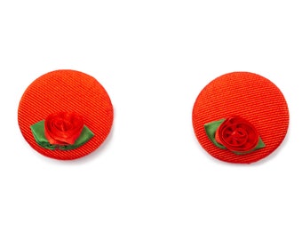 vintage 80's MARIA CALDERARA rosette rose earrings / ribbon buttons / clip on / Italian designer