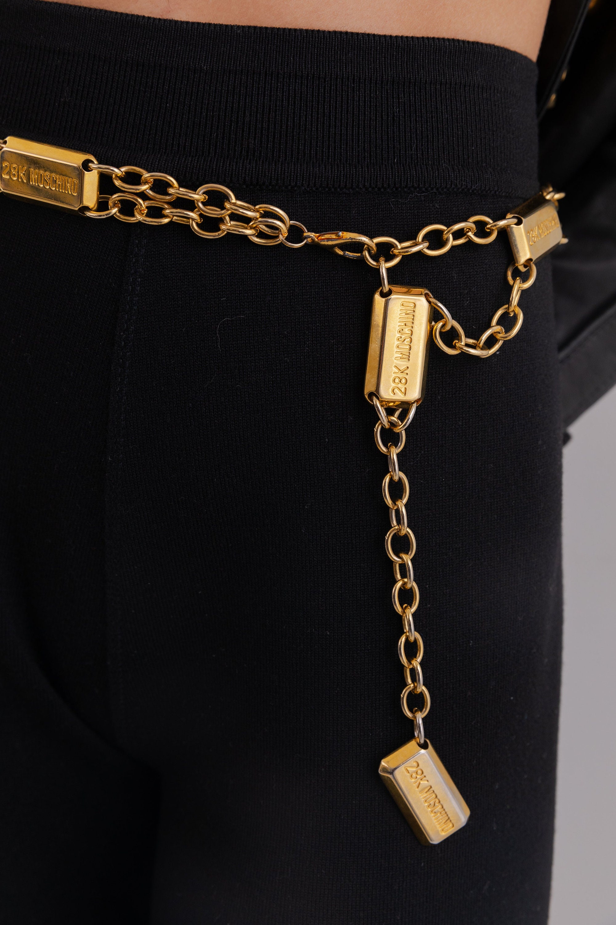 Vintage 90's MOSCHINO Chain Belt / 28K Gold Bar Charms