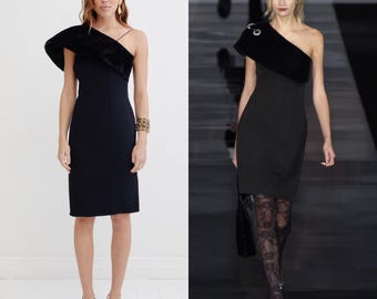 vintage GIORGIO ARMANI runway dress / FW 2003 / sculptural padded velvet neckline / one shoulder / main line / cocktail gown / Italy