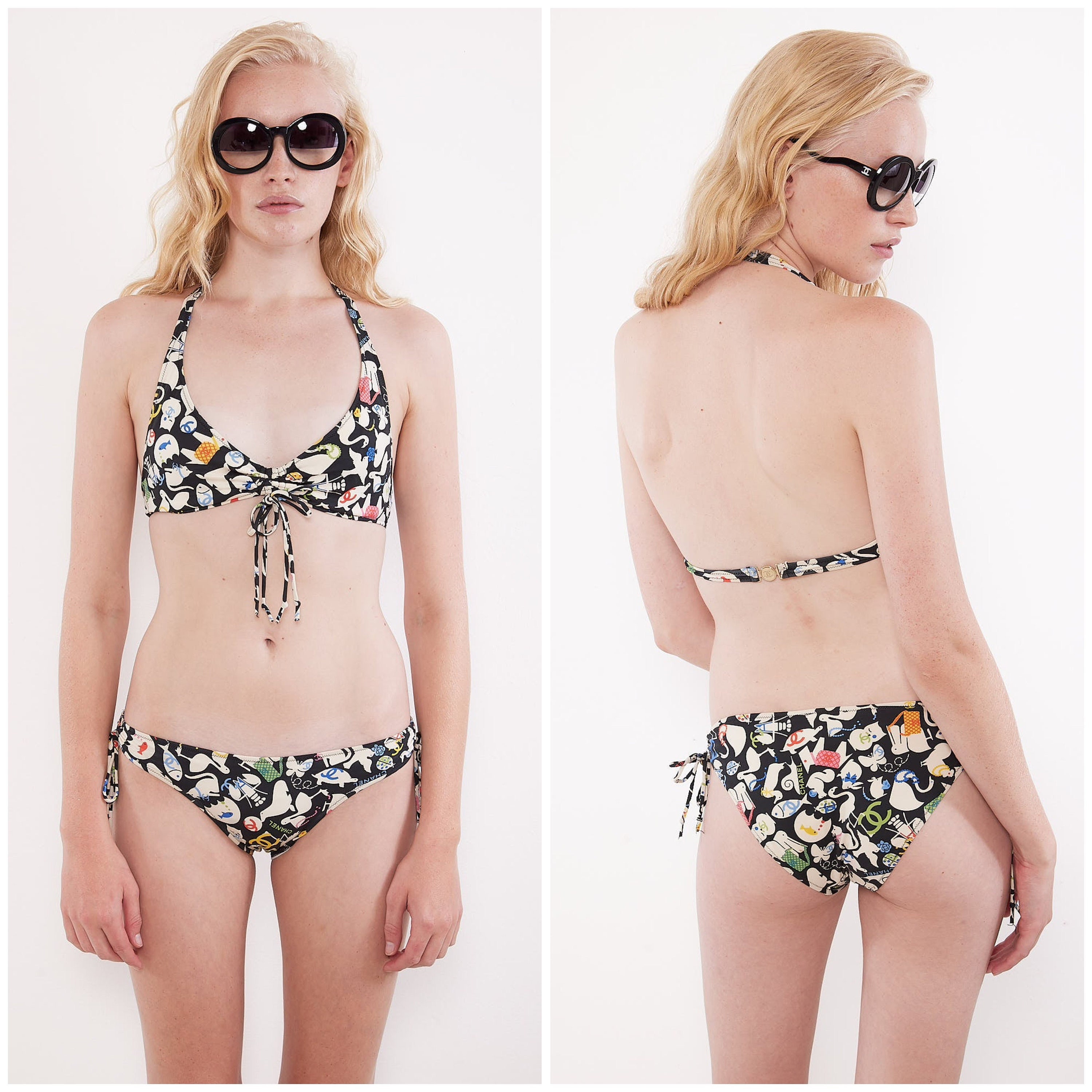 Vintage Y2K CHANEL Bikini / CC Logo / Baby Animals Print / 