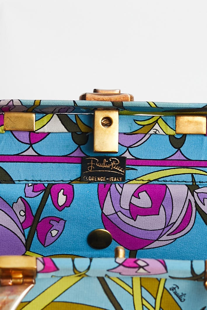 Vintage 60's EMILIO PUCCI Silk Bag / Signed EP Print / Gold