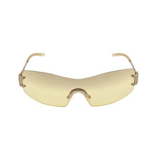 vintage S/S 2002 CELINE rimless sunglasses / silver Triomphe logo arm / translucent yellow frame / original case / Italy