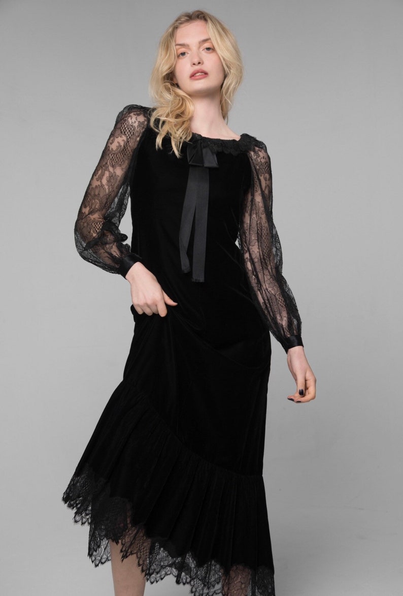 Vintage A/W 1977 GIVENCHY Haute Couture dress velvet lace silk | Etsy