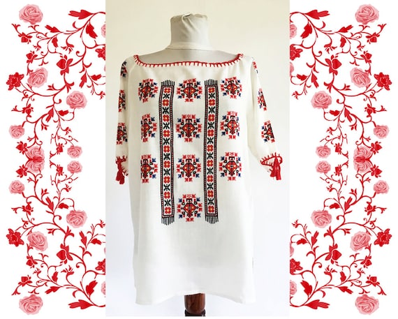 1970's Vintage Hand Embroidered Romanian Blouse