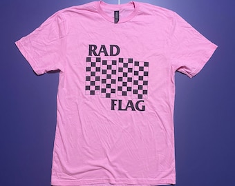 RAD FLAG t-shirt BMX Skate Punk Surf New Wave 80's (plus bonus stickers)