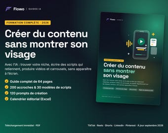 Faceless Content Guide with AI in French | 200 Hooks, 30 Scripts, 120 Prompts, Editorial Calendar | TikTok Reels